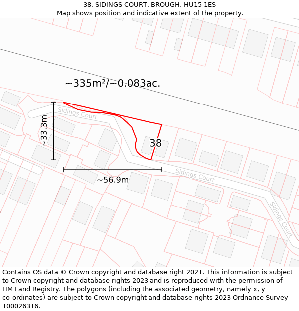 38, SIDINGS COURT, BROUGH, HU15 1ES: Plot and title map