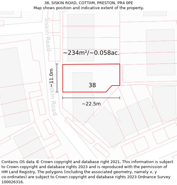 38, SISKIN ROAD, COTTAM, PRESTON, PR4 0PE: Plot and title map