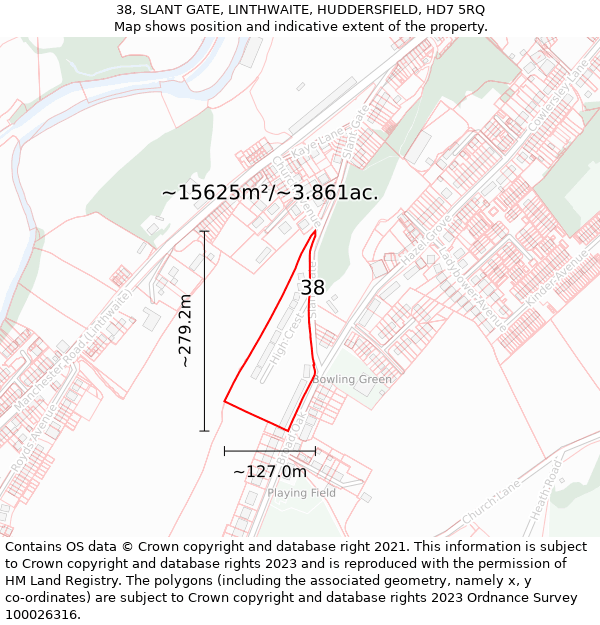 38, SLANT GATE, LINTHWAITE, HUDDERSFIELD, HD7 5RQ: Plot and title map