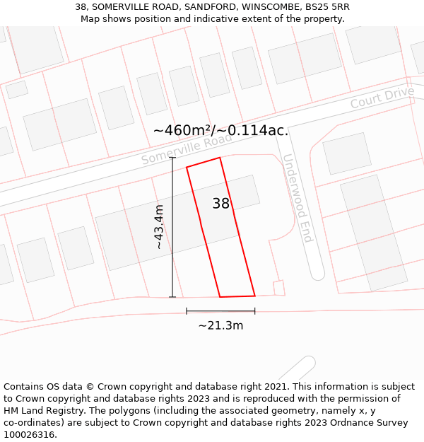 38, SOMERVILLE ROAD, SANDFORD, WINSCOMBE, BS25 5RR: Plot and title map