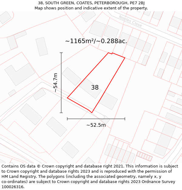 38, SOUTH GREEN, COATES, PETERBOROUGH, PE7 2BJ: Plot and title map