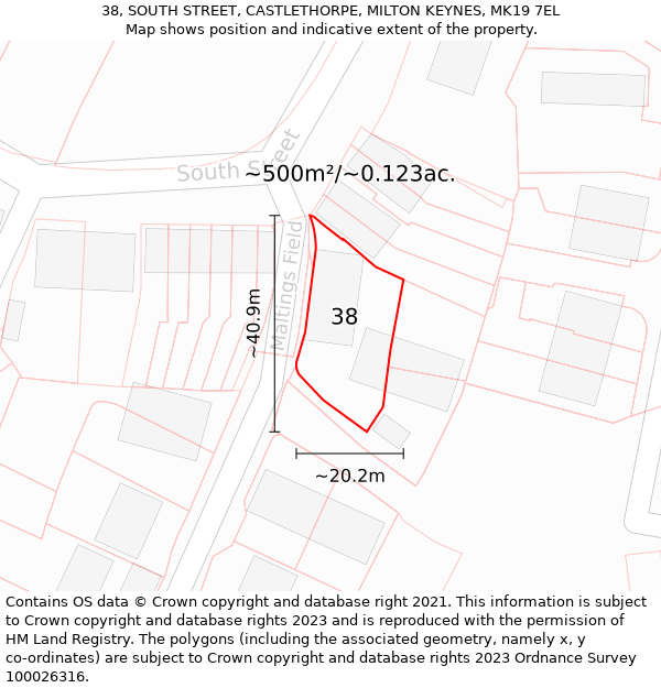 38, SOUTH STREET, CASTLETHORPE, MILTON KEYNES, MK19 7EL: Plot and title map