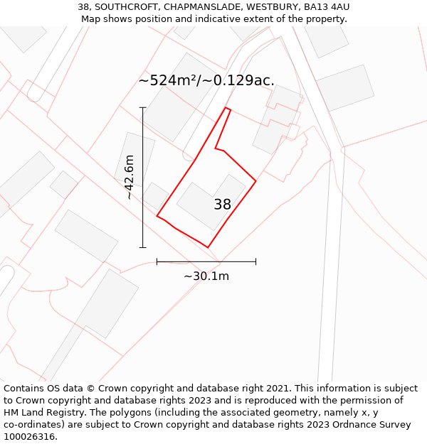 38, SOUTHCROFT, CHAPMANSLADE, WESTBURY, BA13 4AU: Plot and title map