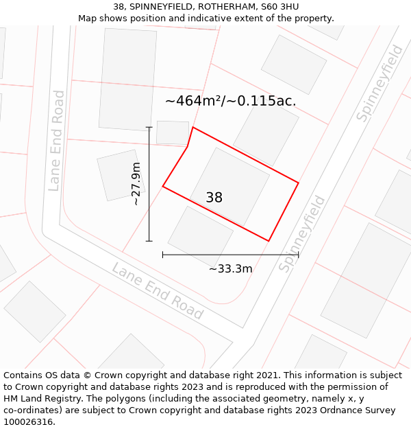 38, SPINNEYFIELD, ROTHERHAM, S60 3HU: Plot and title map