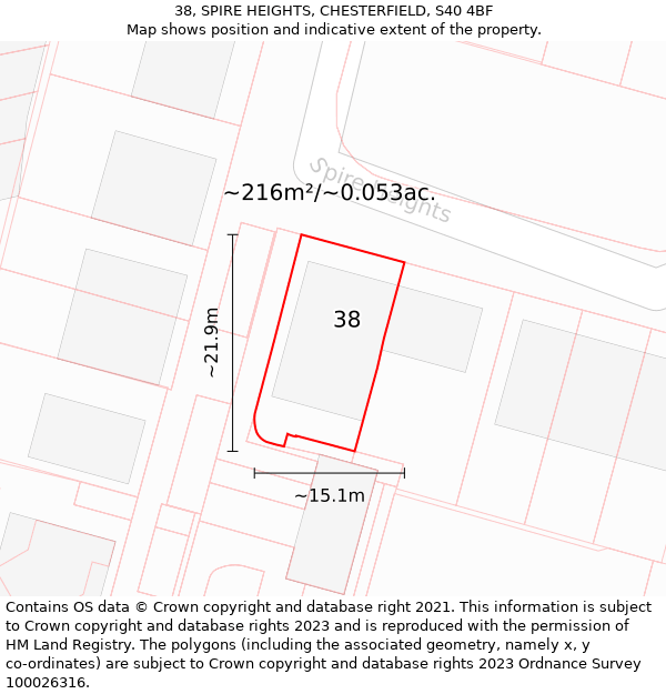 38, SPIRE HEIGHTS, CHESTERFIELD, S40 4BF: Plot and title map