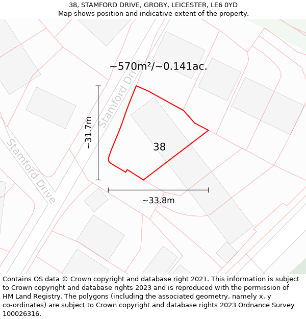 38, STAMFORD DRIVE, GROBY, LEICESTER, LE6 0YD: Plot and title map