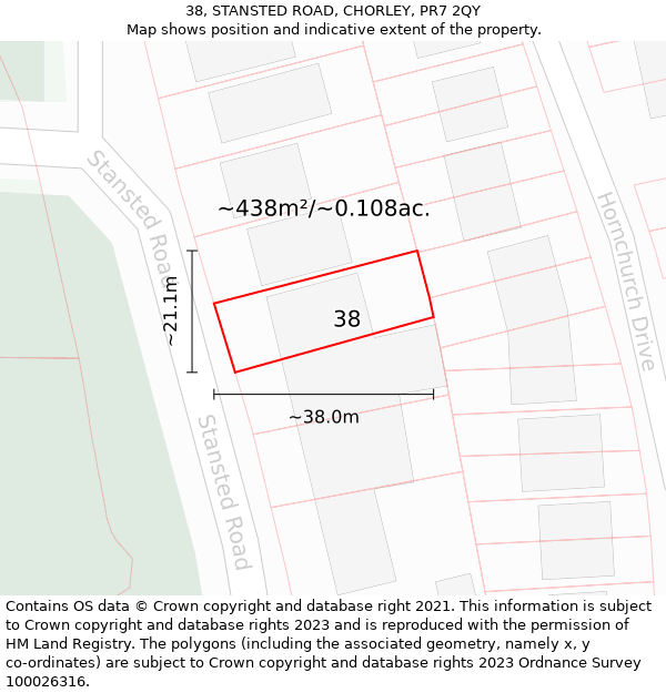 38, STANSTED ROAD, CHORLEY, PR7 2QY: Plot and title map