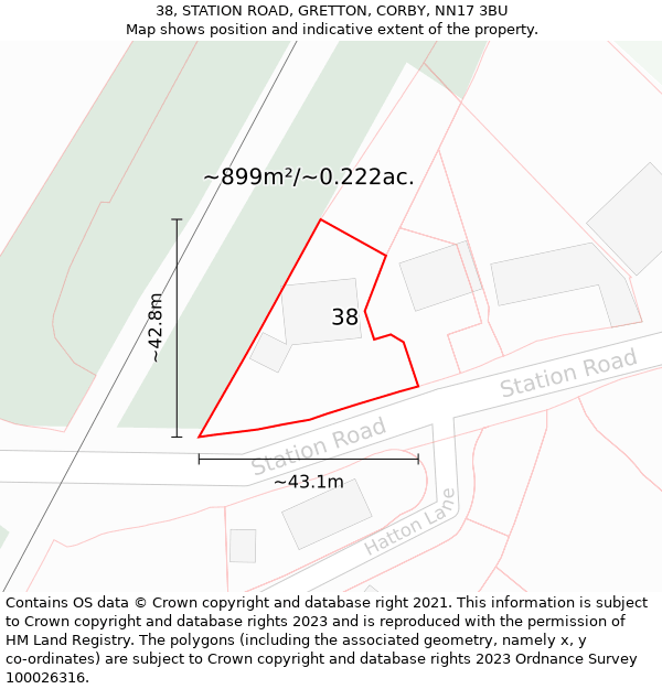 38, STATION ROAD, GRETTON, CORBY, NN17 3BU: Plot and title map
