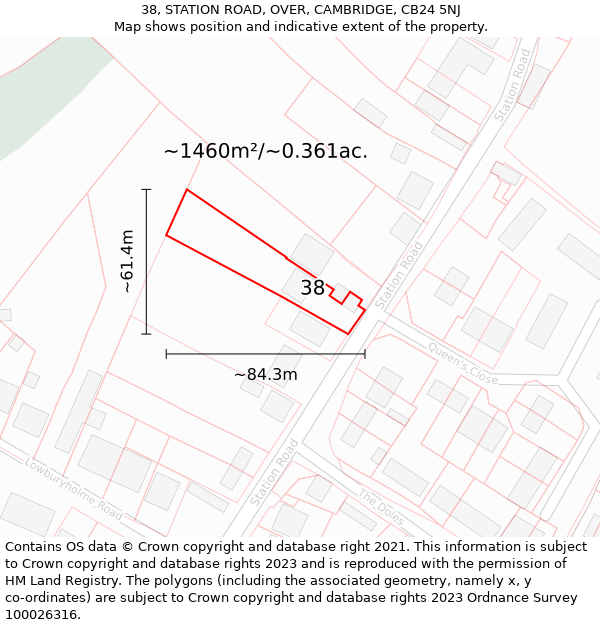 38, STATION ROAD, OVER, CAMBRIDGE, CB24 5NJ: Plot and title map