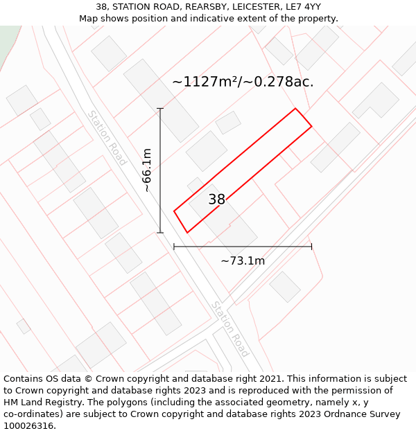 38, STATION ROAD, REARSBY, LEICESTER, LE7 4YY: Plot and title map