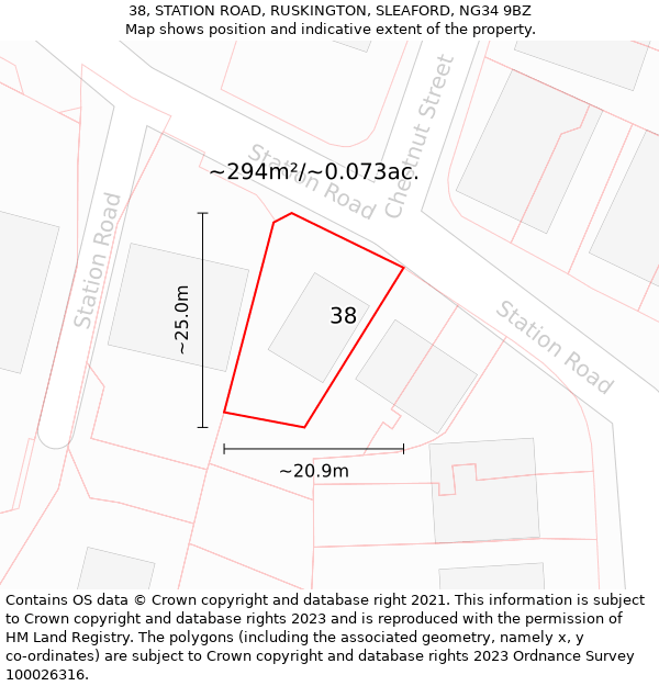38, STATION ROAD, RUSKINGTON, SLEAFORD, NG34 9BZ: Plot and title map