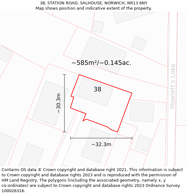 38, STATION ROAD, SALHOUSE, NORWICH, NR13 6NY: Plot and title map