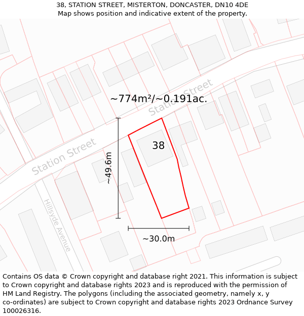 38, STATION STREET, MISTERTON, DONCASTER, DN10 4DE: Plot and title map