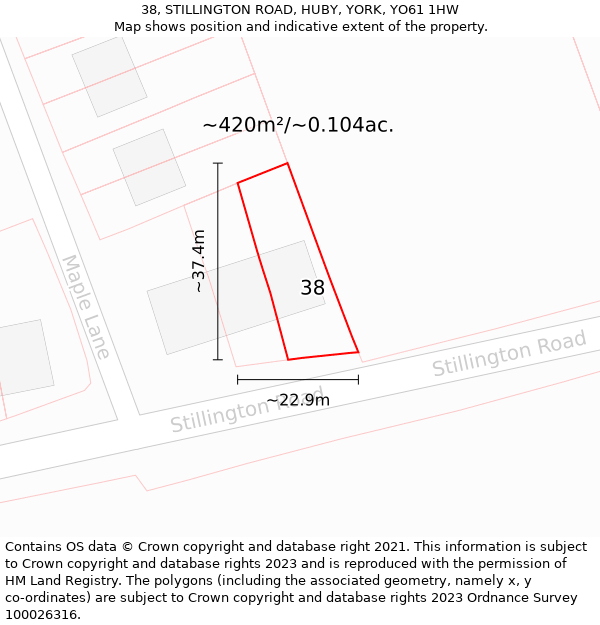 38, STILLINGTON ROAD, HUBY, YORK, YO61 1HW: Plot and title map