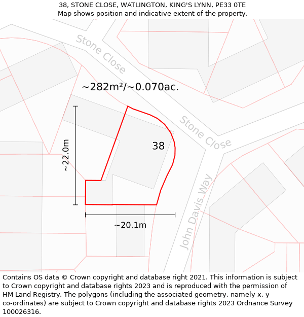 38, STONE CLOSE, WATLINGTON, KING'S LYNN, PE33 0TE: Plot and title map