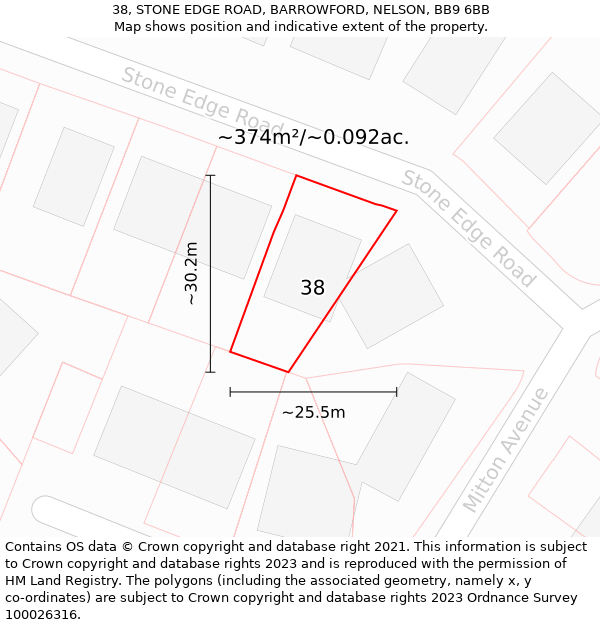 38, STONE EDGE ROAD, BARROWFORD, NELSON, BB9 6BB: Plot and title map