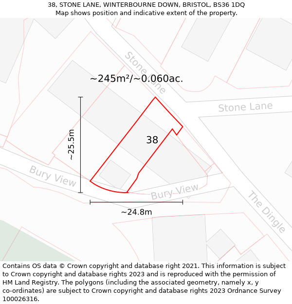 38, STONE LANE, WINTERBOURNE DOWN, BRISTOL, BS36 1DQ: Plot and title map