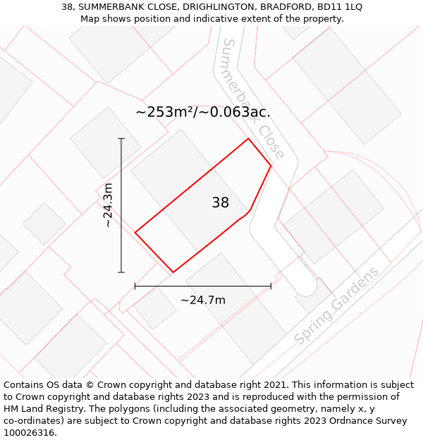 38, SUMMERBANK CLOSE, DRIGHLINGTON, BRADFORD, BD11 1LQ: Plot and title map