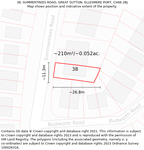 38, SUMMERTREES ROAD, GREAT SUTTON, ELLESMERE PORT, CH66 2BJ: Plot and title map