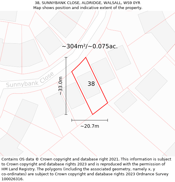 38, SUNNYBANK CLOSE, ALDRIDGE, WALSALL, WS9 0YR: Plot and title map