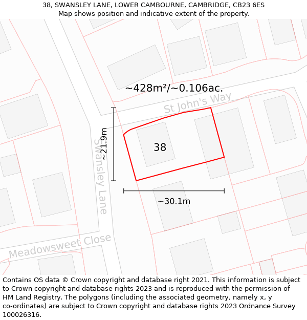 38, SWANSLEY LANE, LOWER CAMBOURNE, CAMBRIDGE, CB23 6ES: Plot and title map