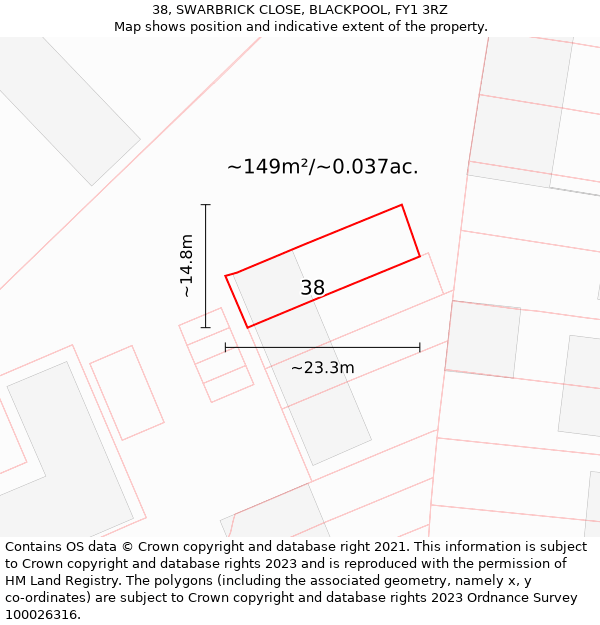 38, SWARBRICK CLOSE, BLACKPOOL, FY1 3RZ: Plot and title map