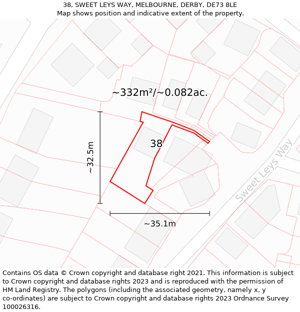 38, SWEET LEYS WAY, MELBOURNE, DERBY, DE73 8LE: Plot and title map