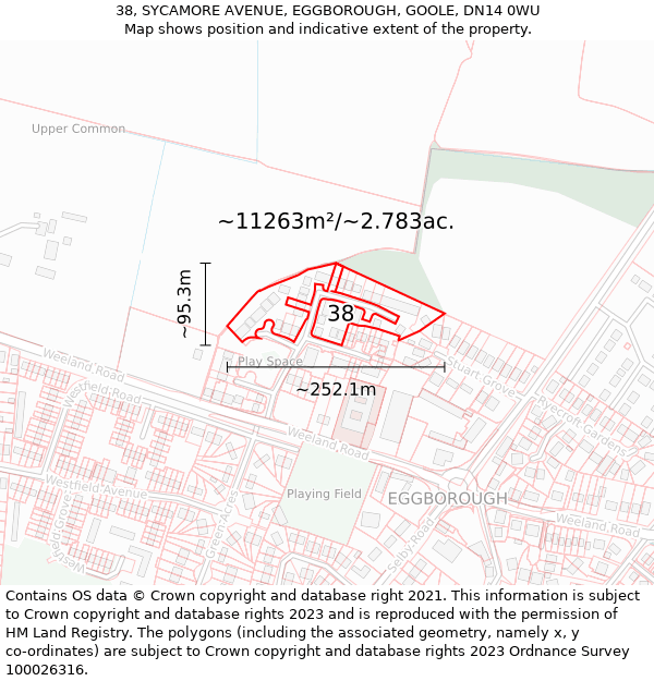 38, SYCAMORE AVENUE, EGGBOROUGH, GOOLE, DN14 0WU: Plot and title map