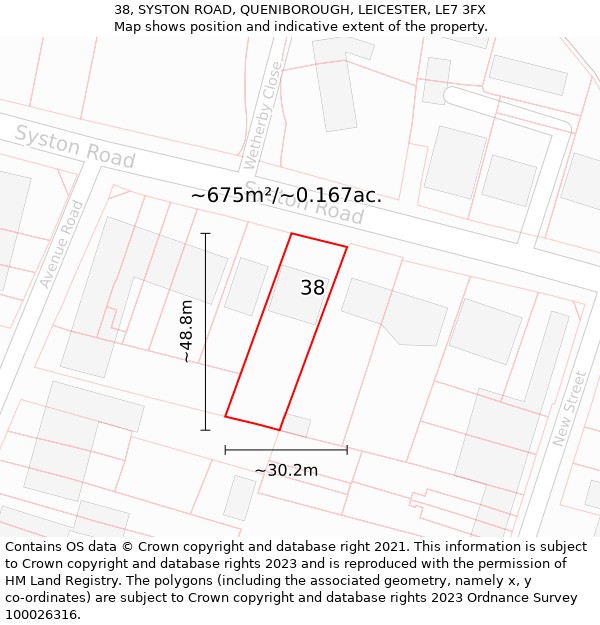 38, SYSTON ROAD, QUENIBOROUGH, LEICESTER, LE7 3FX: Plot and title map