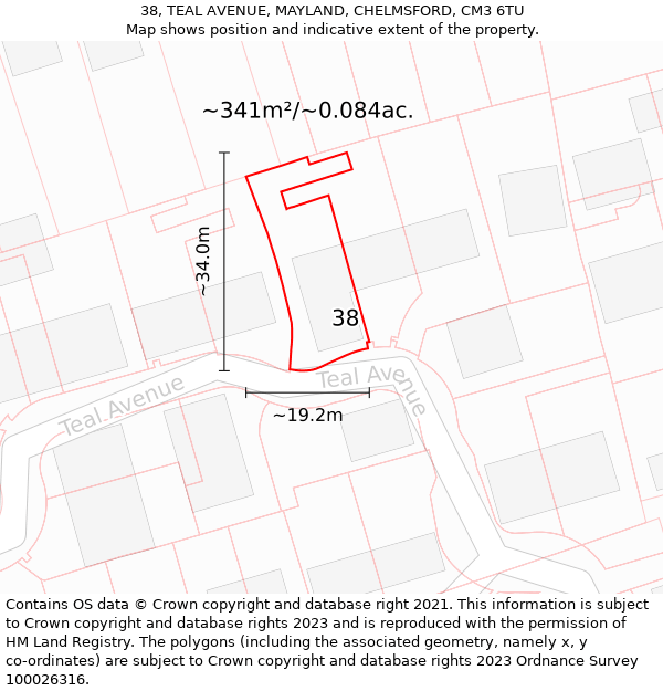 38, TEAL AVENUE, MAYLAND, CHELMSFORD, CM3 6TU: Plot and title map