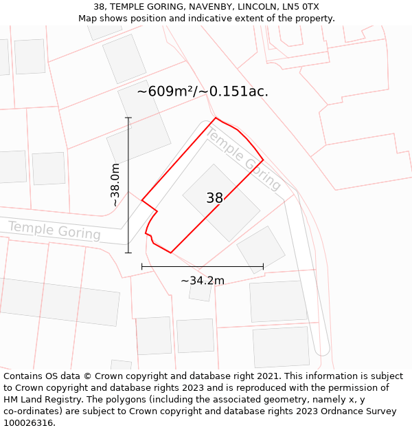 38, TEMPLE GORING, NAVENBY, LINCOLN, LN5 0TX: Plot and title map