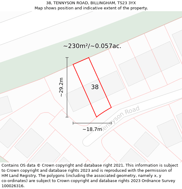 38, TENNYSON ROAD, BILLINGHAM, TS23 3YX: Plot and title map