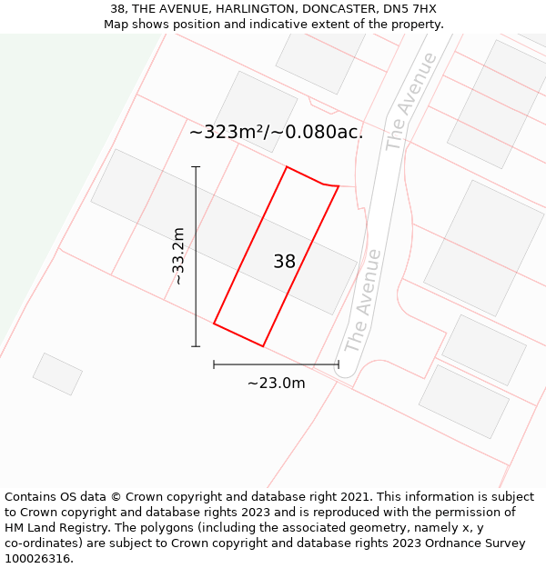 38, THE AVENUE, HARLINGTON, DONCASTER, DN5 7HX: Plot and title map