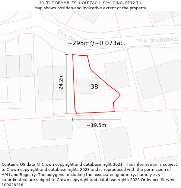 38, THE BRAMBLES, HOLBEACH, SPALDING, PE12 7JU: Plot and title map