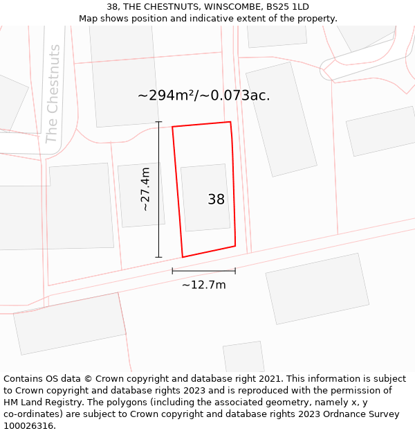 38, THE CHESTNUTS, WINSCOMBE, BS25 1LD: Plot and title map