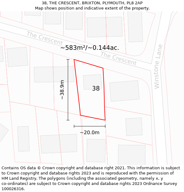 38, THE CRESCENT, BRIXTON, PLYMOUTH, PL8 2AP: Plot and title map