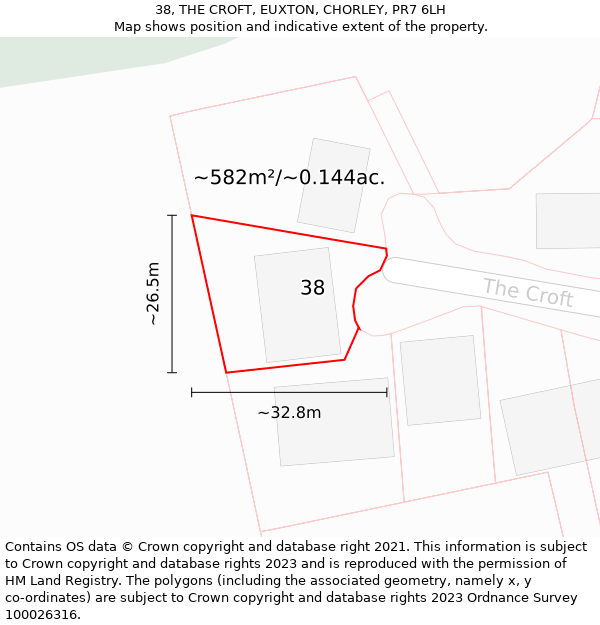 38, THE CROFT, EUXTON, CHORLEY, PR7 6LH: Plot and title map