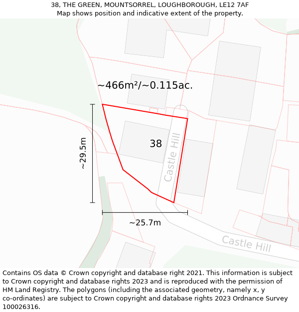 38, THE GREEN, MOUNTSORREL, LOUGHBOROUGH, LE12 7AF: Plot and title map