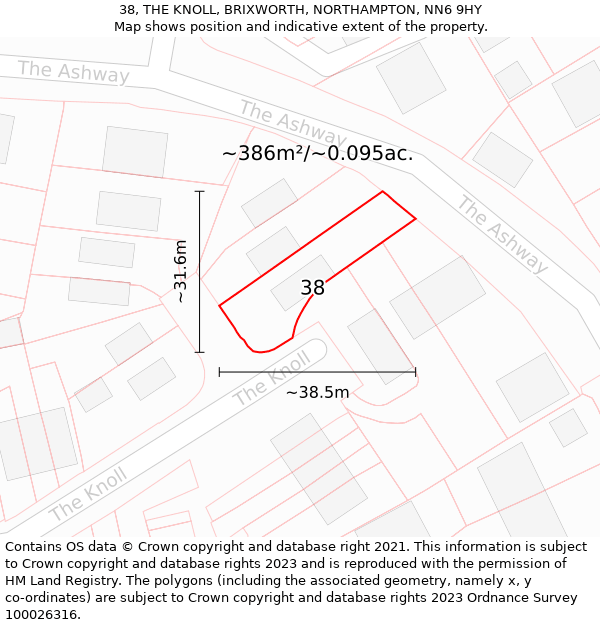 38, THE KNOLL, BRIXWORTH, NORTHAMPTON, NN6 9HY: Plot and title map