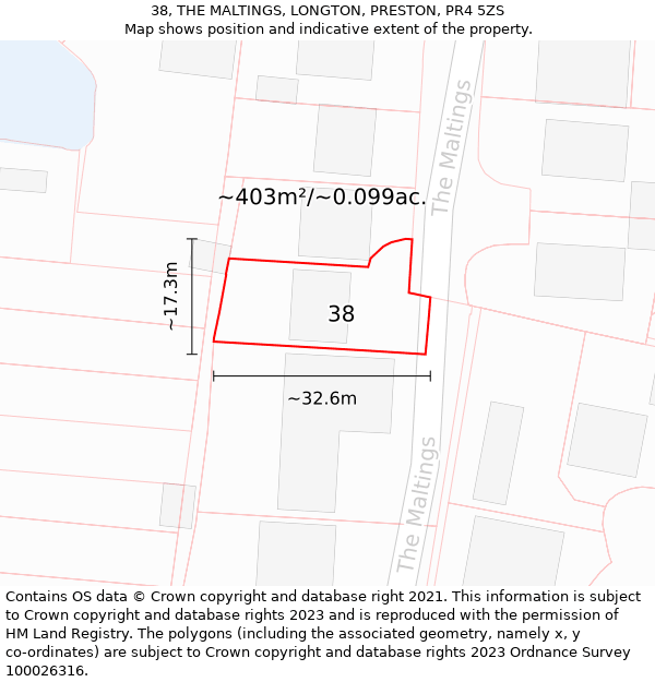 38, THE MALTINGS, LONGTON, PRESTON, PR4 5ZS: Plot and title map