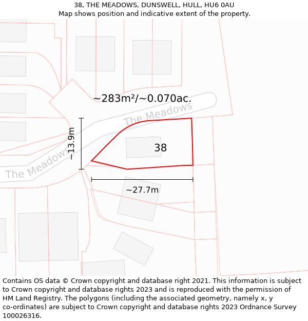 38, THE MEADOWS, DUNSWELL, HULL, HU6 0AU: Plot and title map