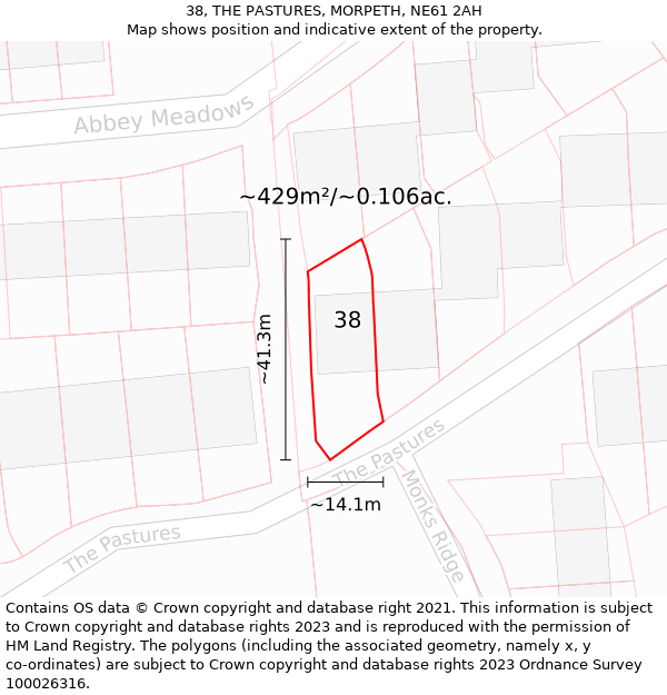 38, THE PASTURES, MORPETH, NE61 2AH: Plot and title map