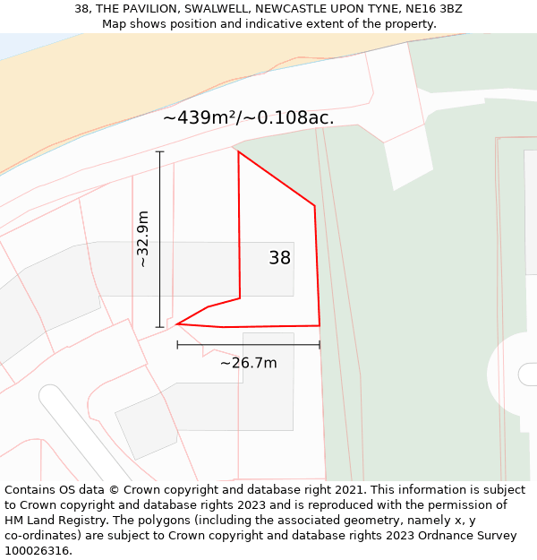 38, THE PAVILION, SWALWELL, NEWCASTLE UPON TYNE, NE16 3BZ: Plot and title map