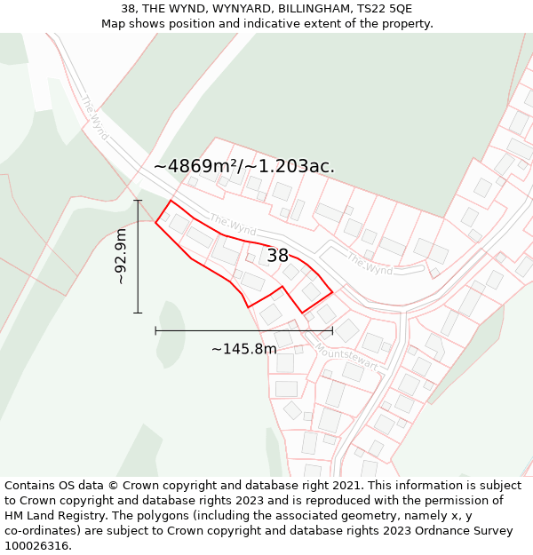 38, THE WYND, WYNYARD, BILLINGHAM, TS22 5QE: Plot and title map