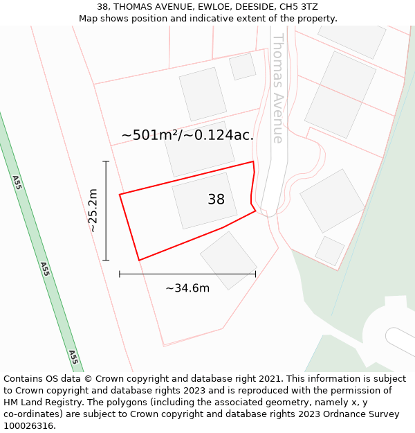 38, THOMAS AVENUE, EWLOE, DEESIDE, CH5 3TZ: Plot and title map