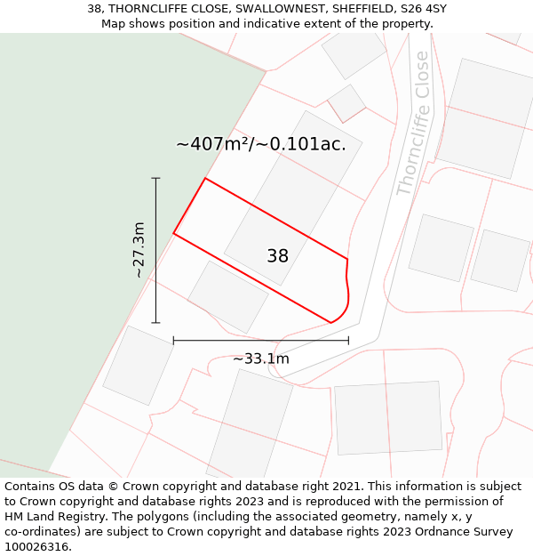 38, THORNCLIFFE CLOSE, SWALLOWNEST, SHEFFIELD, S26 4SY: Plot and title map