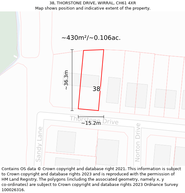 38, THORSTONE DRIVE, WIRRAL, CH61 4XR: Plot and title map