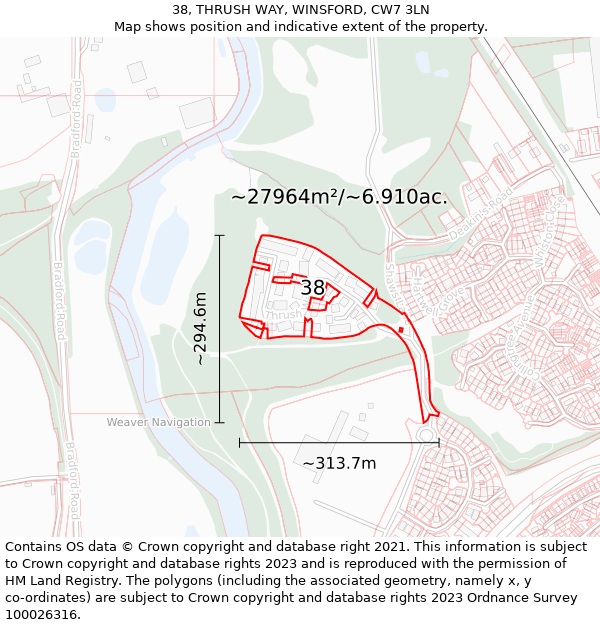 38, THRUSH WAY, WINSFORD, CW7 3LN: Plot and title map