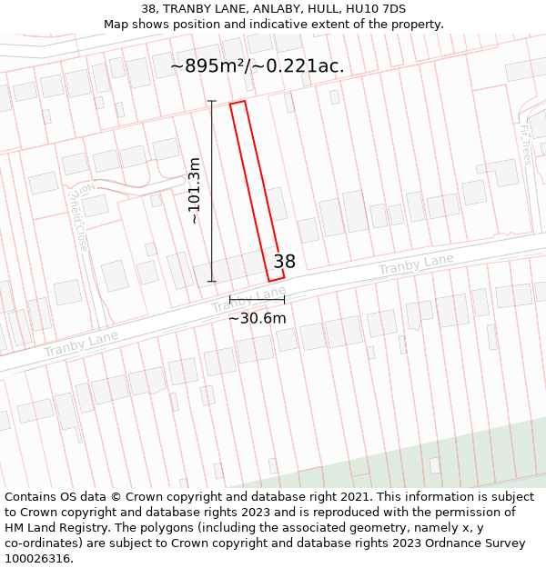 38, TRANBY LANE, ANLABY, HULL, HU10 7DS: Plot and title map
