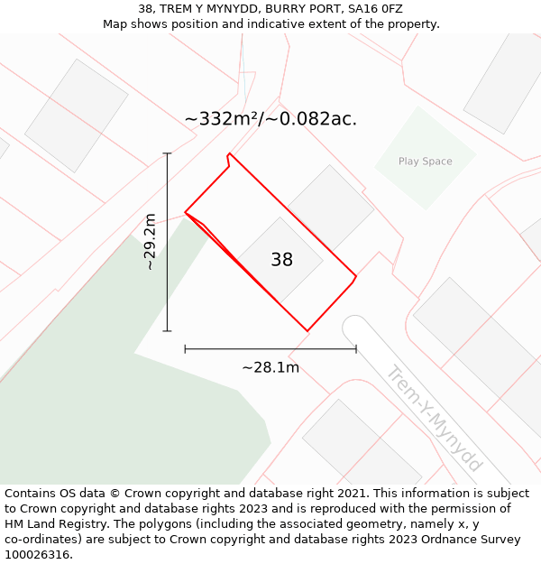 38, TREM Y MYNYDD, BURRY PORT, SA16 0FZ: Plot and title map